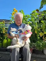 Японский дедушка завирусился в соцсетях благодаря своим кошкам, с которыми он фоткается в жив...webp